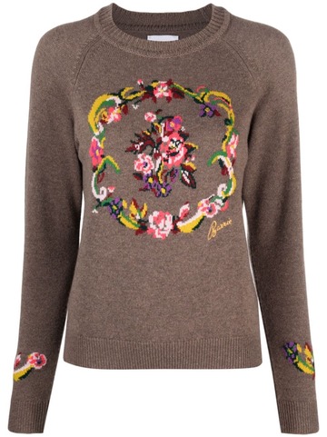 barrie floral intarsia-knit cashmere jumper - brown