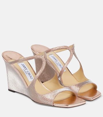 jimmy choo anise 85 leather wedge sandals in pink