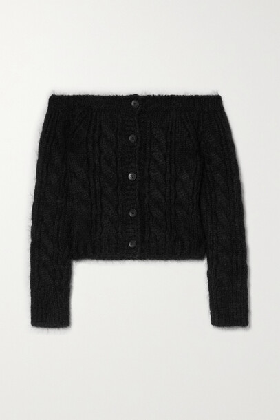 Cecilie Bahnsen - Gia Cropped Off-the-shoulder Cable-knit Mohair And Silk-blend Cardigan - Black