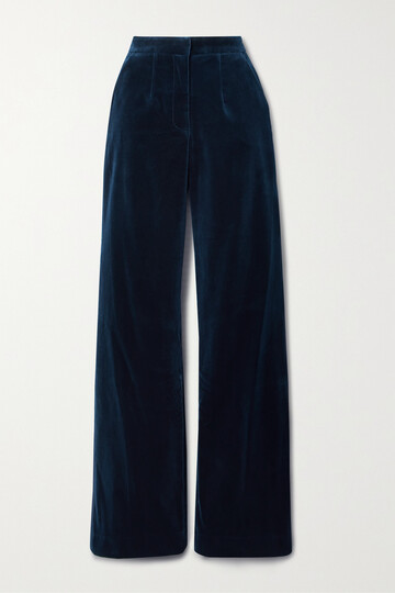 costarellos - grosgrain-trimmed cotton-velvet straight-leg pants - blue