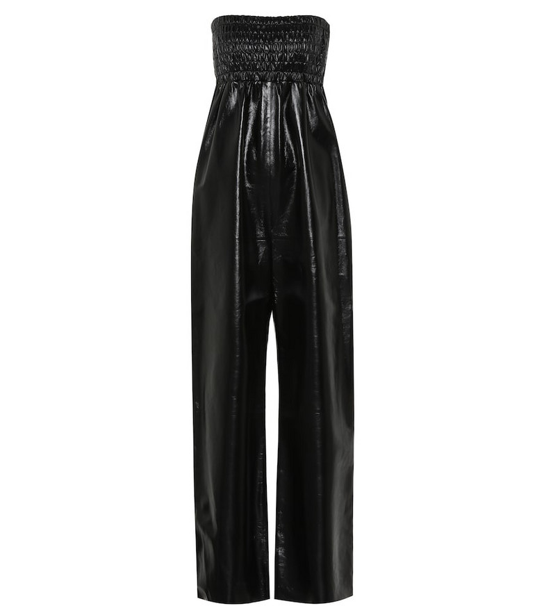 Bottega Veneta Strapless leather jumpsuit in black