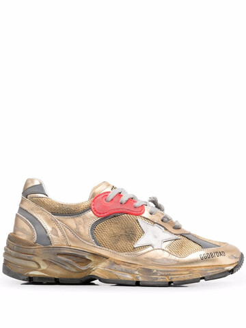 golden goose running sole distressed-effect sneakers in gold