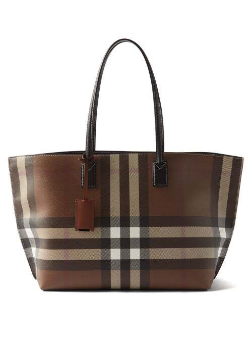 Burberry - Tb Medium Checked Coated-canvas Tote Bag - Womens - Brown Multi