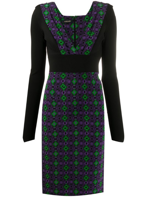 Versace Pre-Owned 2000s geometric pattern long-sleeved dress in black