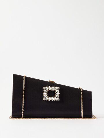 roger vivier - twinkle crystal-embellished satin clutch bag - womens - black