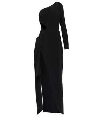 Elie Saab One-shoulder cutout cady gown in black