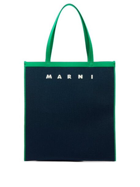 Marni - Shopping Logo-jacquard Tote Bag - Womens - Navy Multi