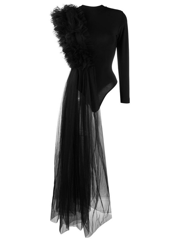 Alchemy ruched tulle jersey top in black