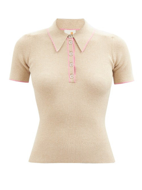 Joostricot - Spearpoint-collar Ribbed Cotton-blend Polo Shirt - Womens - Beige