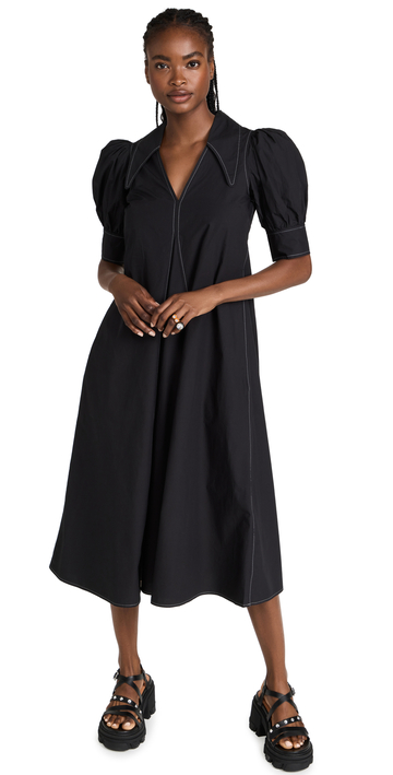 GANNI Cotton Poplin Dress in black