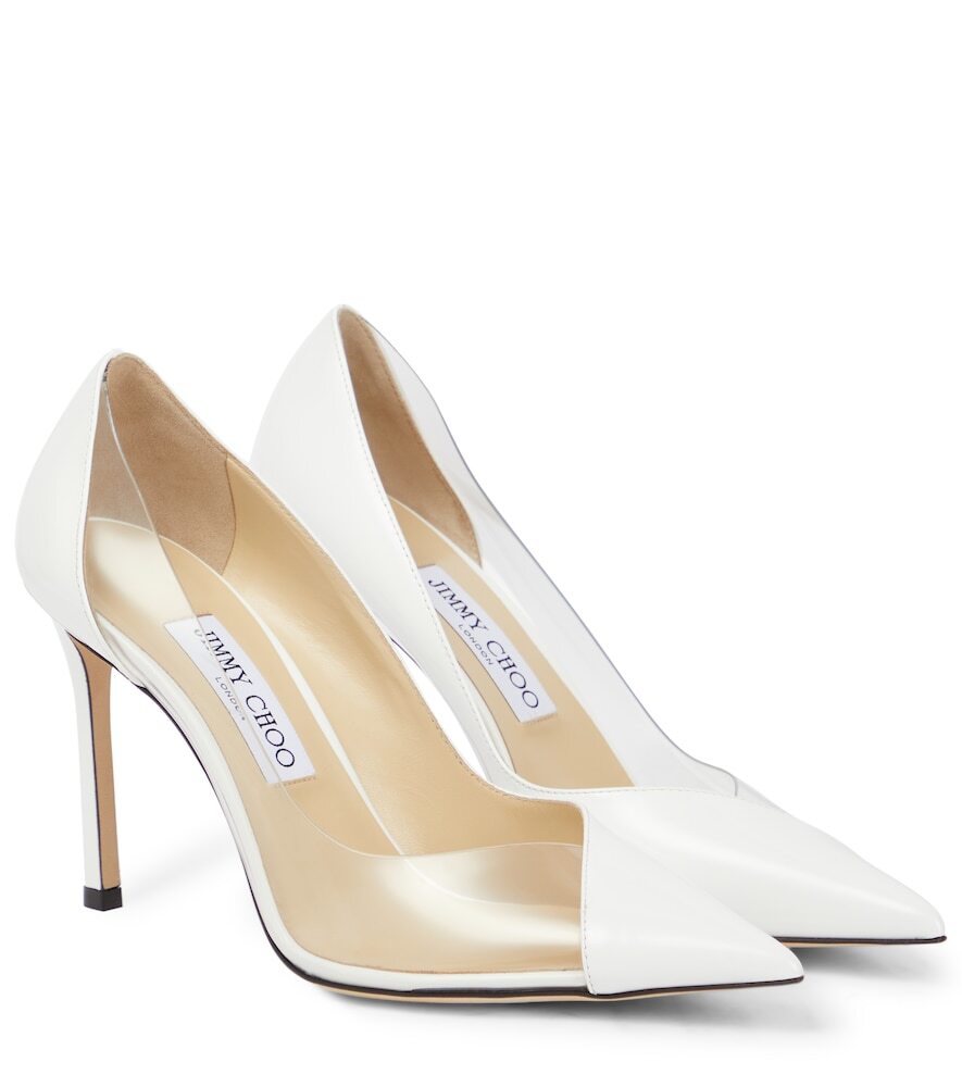 Jimmy Choo Cass 95 leather and PVC pumps in white