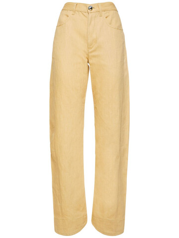 JIL SANDER Coated Cotton & Linen Loose Fit Jeans in beige