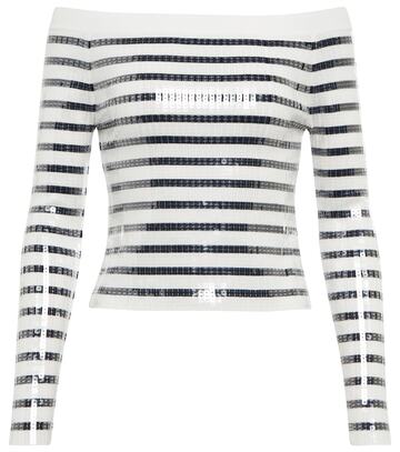 jean paul gaultier sequined striped off-shoulder sweater