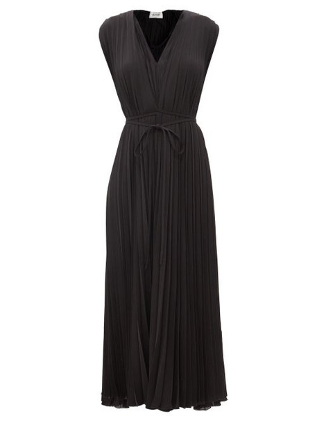 Valentino - Pleated Silk-georgette Midi Dress - Womens - Black