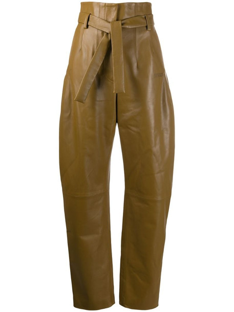 Off-White tapered high-waisted leather trousers in green