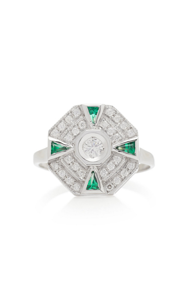 Melis Goral 18K White Gold, Diamond And Emerald Ring Size: 7 in green