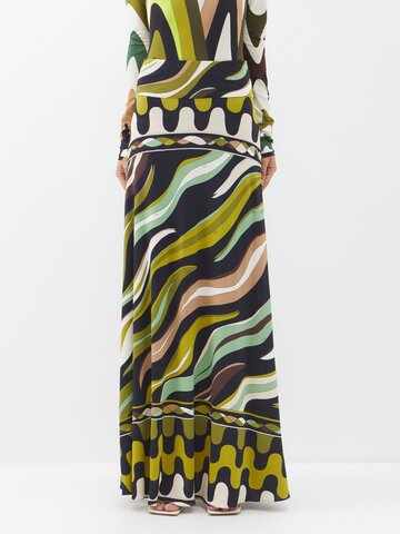 pucci - abstract-print jersey maxi skirt - womens - green multi
