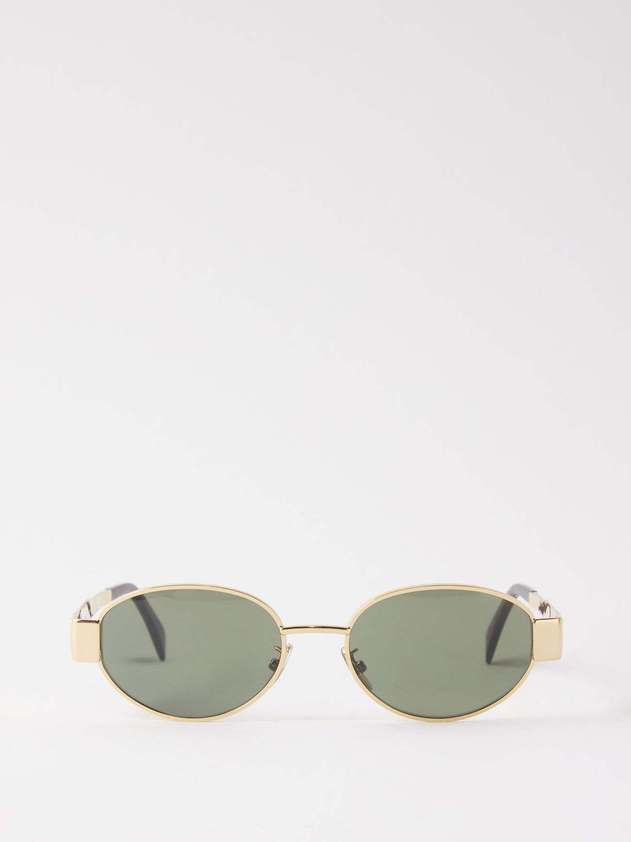 Celine Eyewear - Triomphe Round Metal Sunglasses - Womens - Green Gold