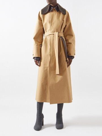 bottega veneta - intrecciato-leather and canvas trench coat - womens - beige