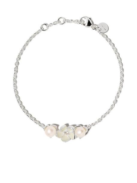 Shaun Leane Silver Cherry Blossom single diamond and pearl bracelet