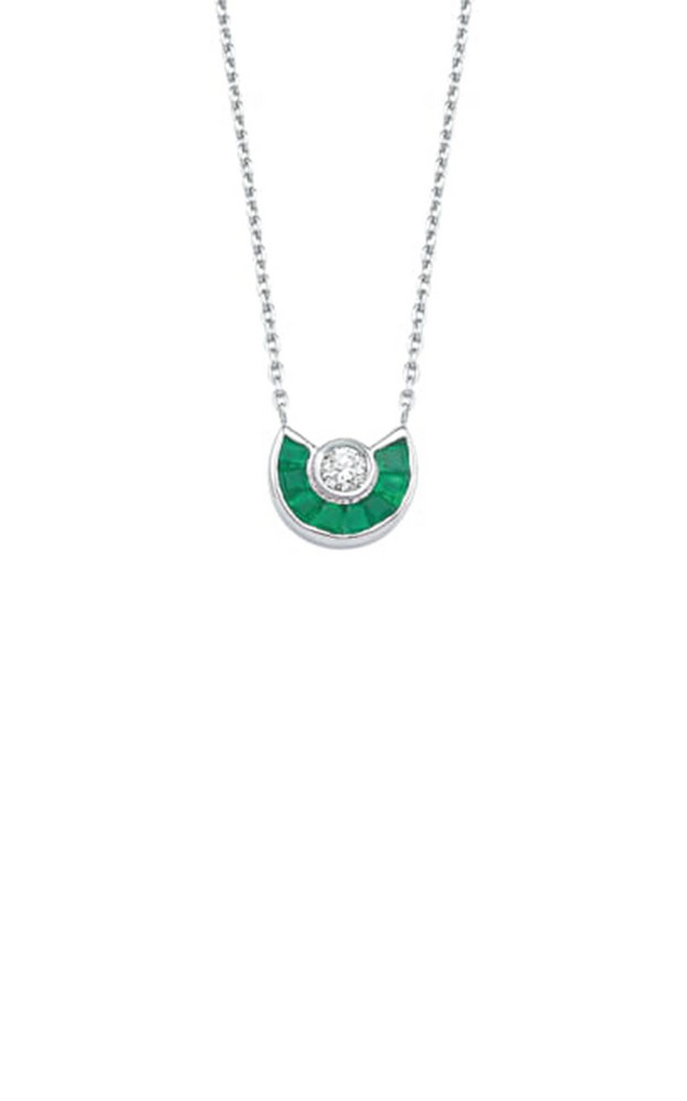 Melis Goral Paris 18K White Gold Emerald and Diamond Necklace in green