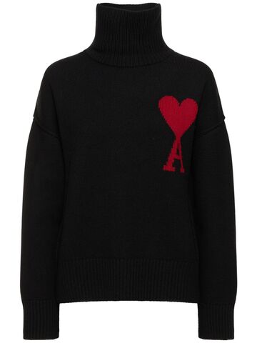 AMI PARIS Red Adc Wool Turtleneck Sweater in black