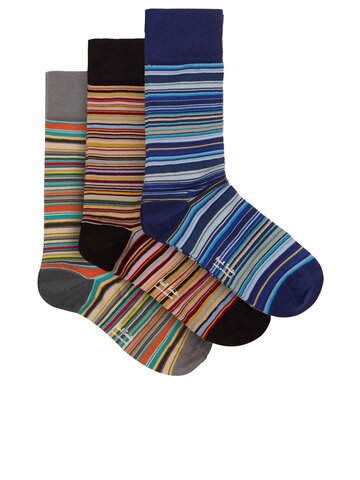 paul smith - pack of three signature stripe cotton-blend socks - mens - multi