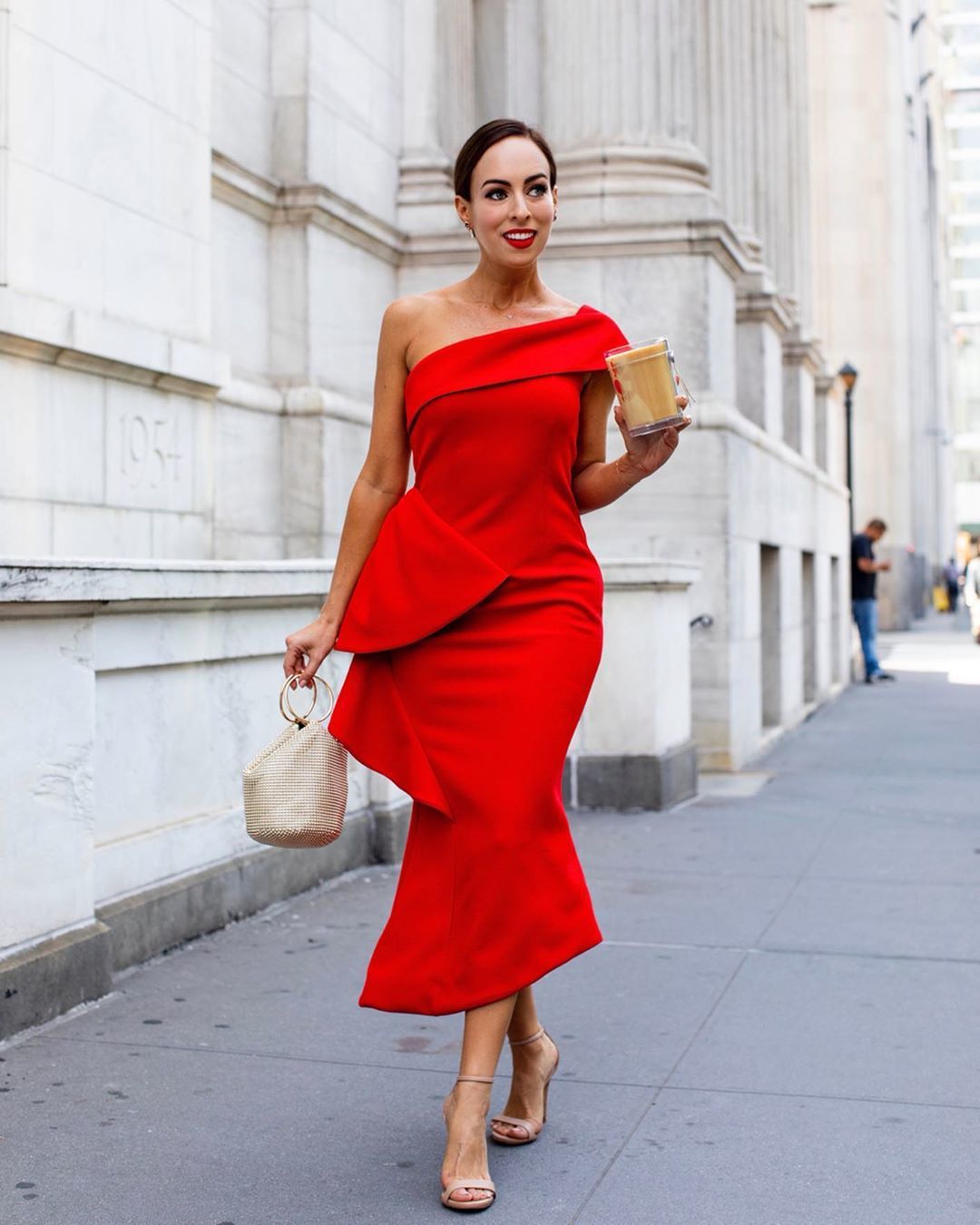 dress, midi dress, red dress, sandal heels, handbag - Wheretoget