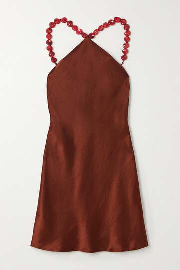 staud - cadence bead-embellished satin halterneck mini dress - brown