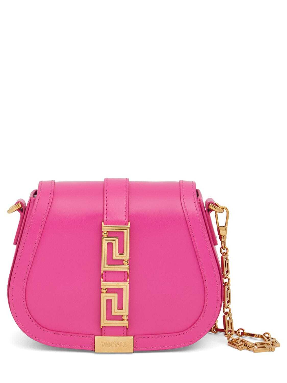 VERSACE Mini Greca Goddess Leather Shoulder Bag in pink
