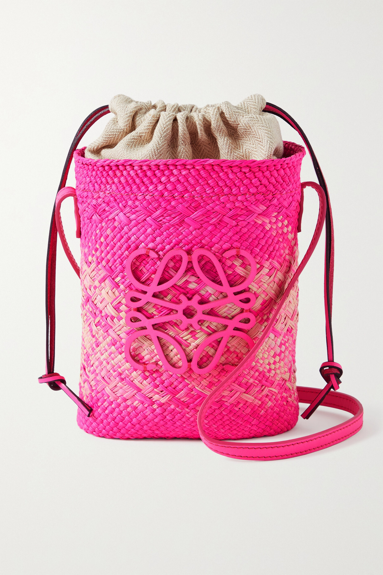 Loewe - + Paula's Ibiza Leather-trimmed Raffia Shoulder Bag - Pink