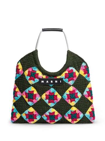 marni market geometric-pattern crochet tote bag - black