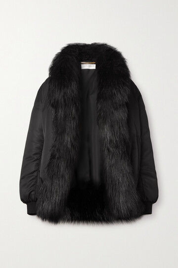 saint laurent - faux fur-trimmed cotton-shell bomber jacket - black