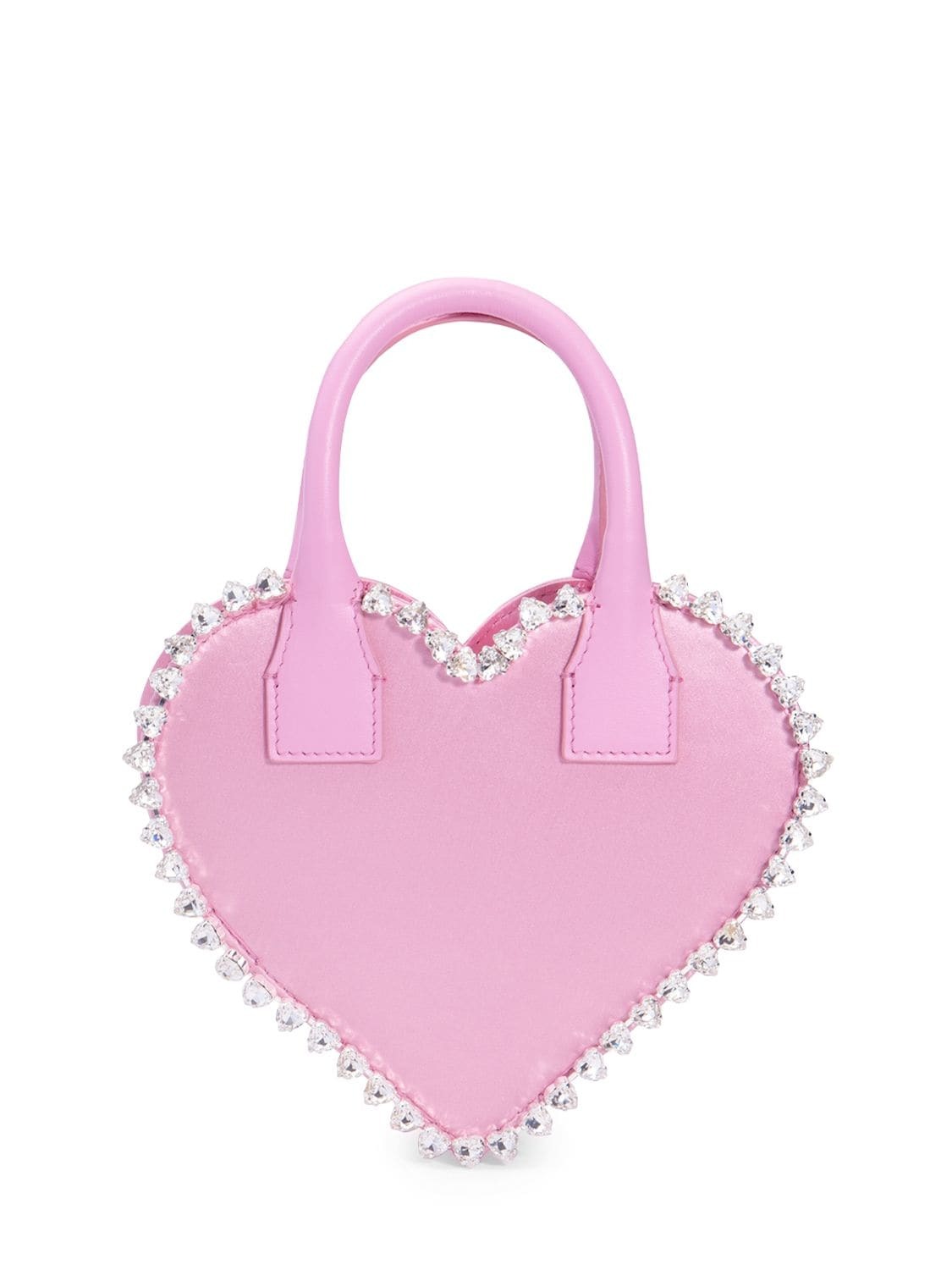 MACH & MACH Small Audrey Heart Satin Top Handle Bag in pink