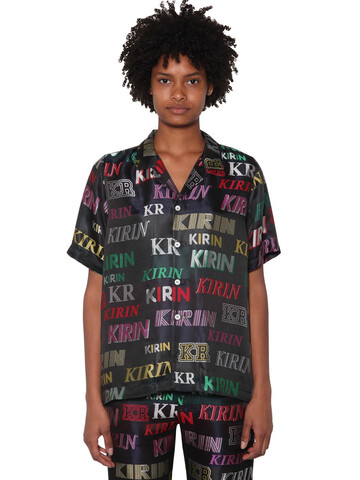 KIRIN Logo Lurex Jacquard Pajama Shirt in black / multi
