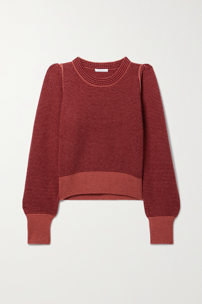 See By Chloé See By Chloé - Ribbed Striped Wool-blend Jacquard Sweater - Red