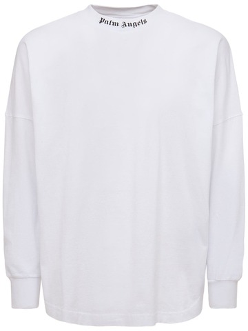 palm angels logo print over cotton  t-shirt in fuchsia / white