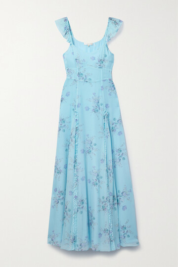 loveshackfancy - tulonne ruffled floral-print georgette maxi dress - blue