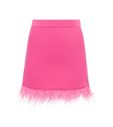 staud chaya feather-trimmed knit miniskirt in pink