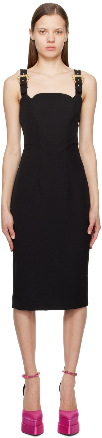 versace jeans couture black pin-buckle midi dress