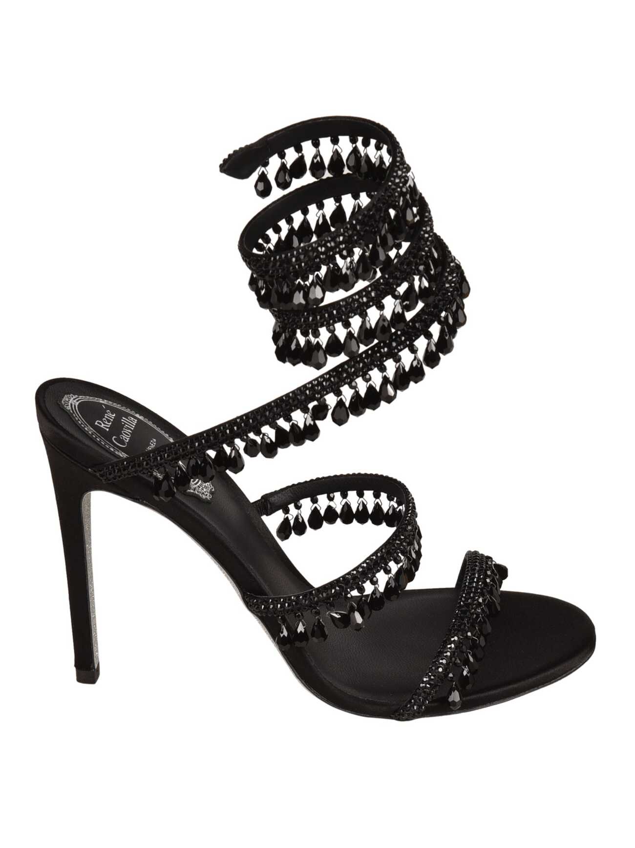 René Caovilla Crystal Embellished Ankle Strap Sandals in black