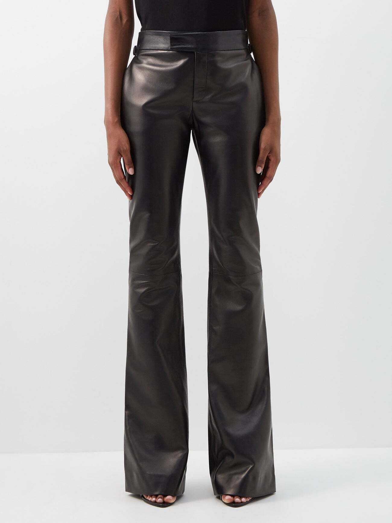 Tom Ford - Kick-flared Plongé-leather Suit Trousers - Womens - Black