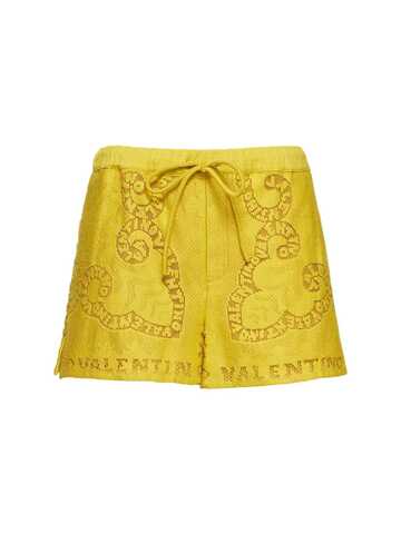VALENTINO Cotton Guipure Lace Mini Shorts in yellow