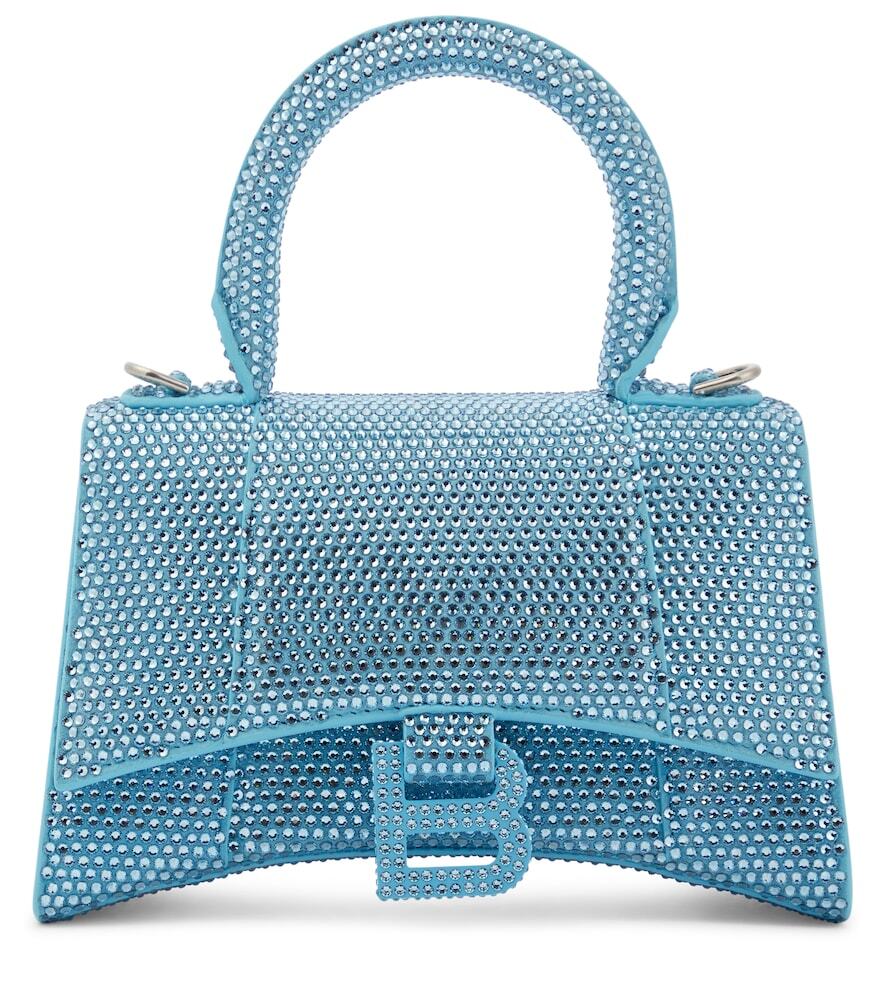 Balenciaga Hourglass Mini embellished suede tote bag in blue
