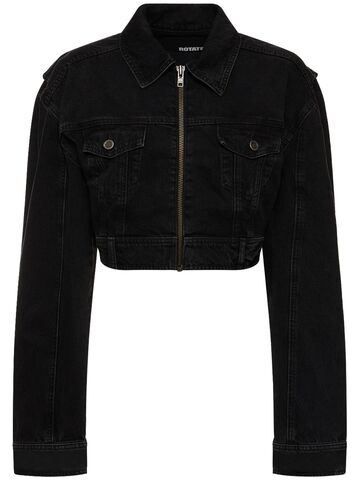 rotate washed denim cropped jacket in black