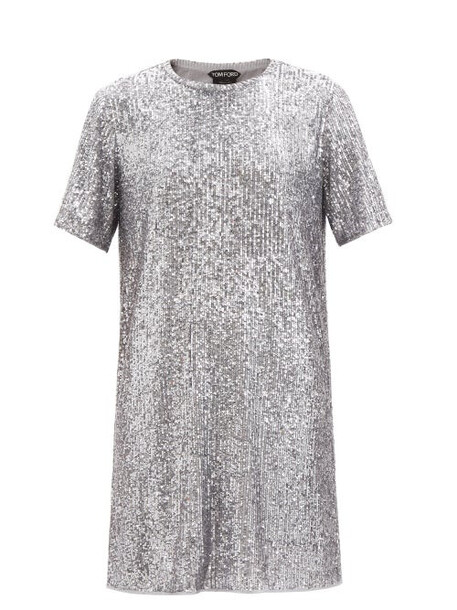 Tom Ford - Short-sleeved Sequinned Dress - Womens - Light Grey