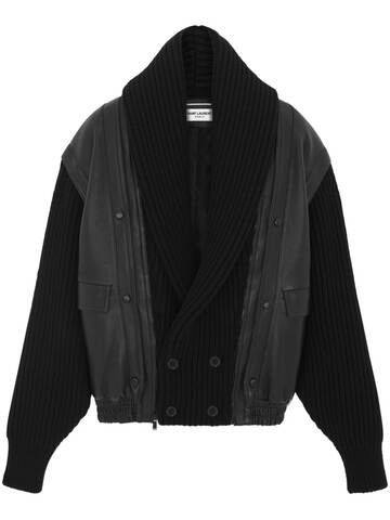 saint laurent shawl-neck panelled leather jacket - black