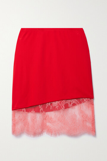 fleur du mal - lace-trimmed jersey mini skirt - red
