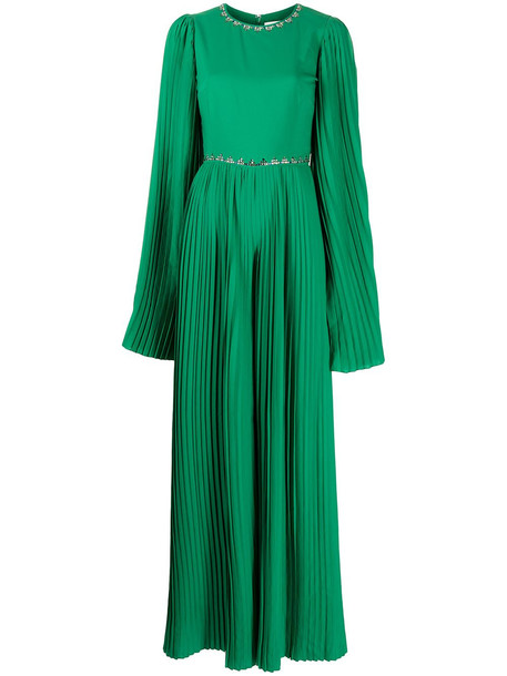 Semsem crystal-embellished pleated jumpsuit - Green