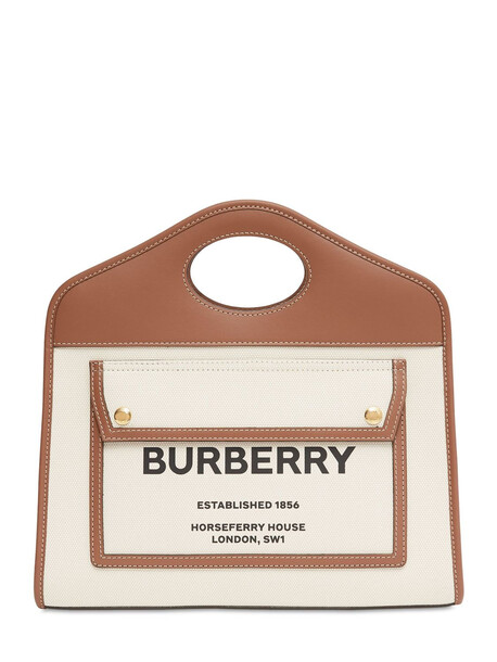 BURBERRY Small Pocket Canvas & Leather Bag in natural / tan